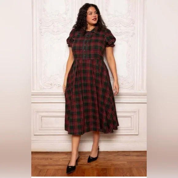 Sophia Dress in Evergreen Plaid - Picture 1 of 5